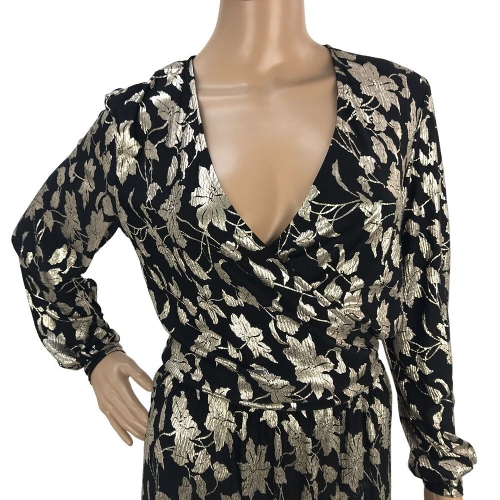 NWT Vero Moda Womens Floral A-Line Dress Metallic Long Sleeve VNeck Mini Dress S - Picture 3 of 8